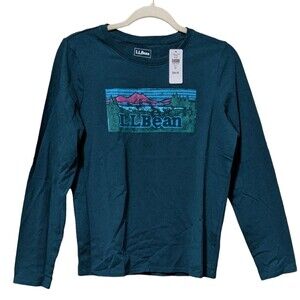 NWT L.L. women's Bean green spruce long sleeve PJ top t-shirt size hike size XS